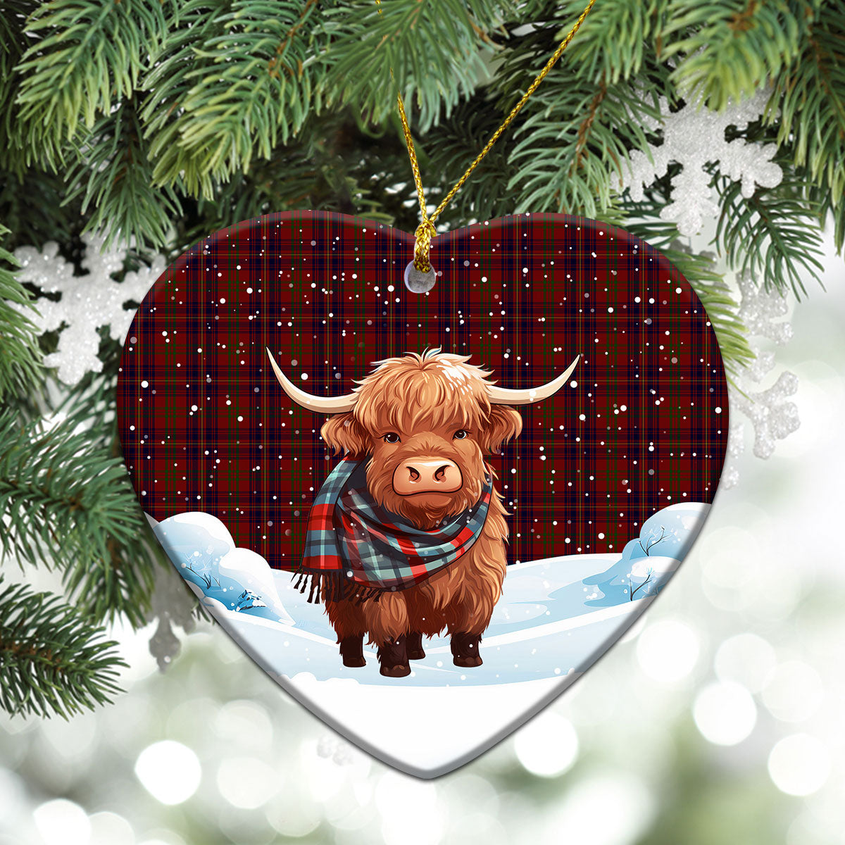 Walker Tartan Christmas Ceramic Ornament - Highland Cows Snow Style