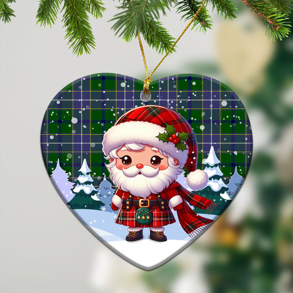 Wishart Hunting Tartan Christmas Ceramic Ornament - Santa Claus In Kilt Style