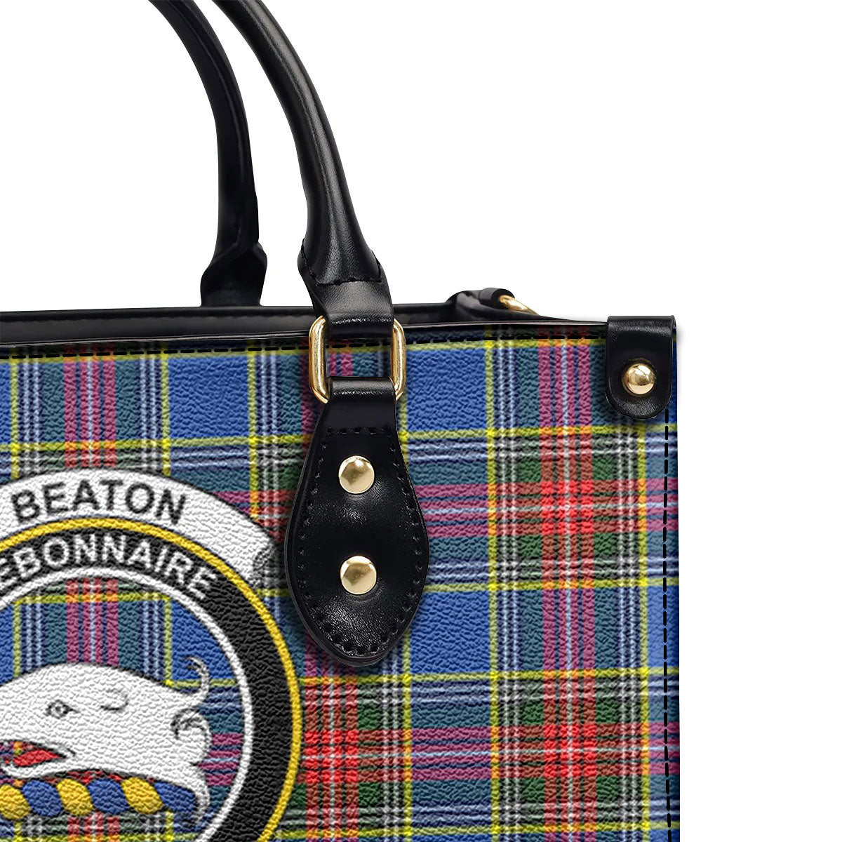 Beaton Modern Tartan Crest Leather Handbag