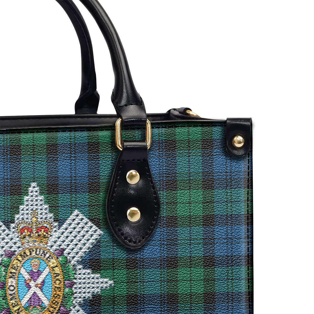 Black Watch Ancient Tartan Crest Leather Handbag