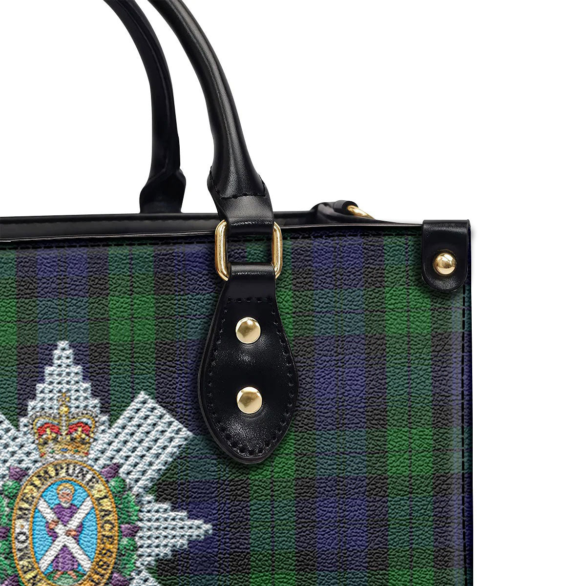 Black Watch Tartan Crest Leather Handbag