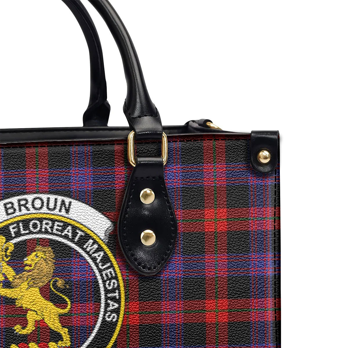 Broun Modern Tartan Crest Leather Handbag