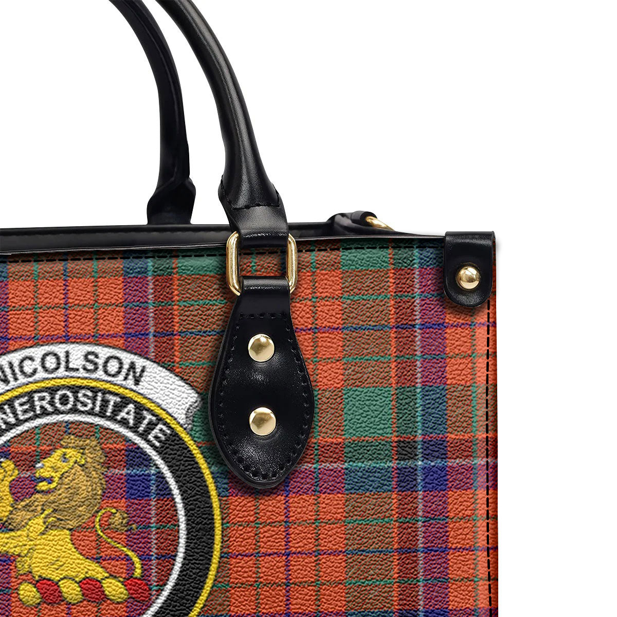 Nicolson Ancient Old Tartan Crest Leather Handbag