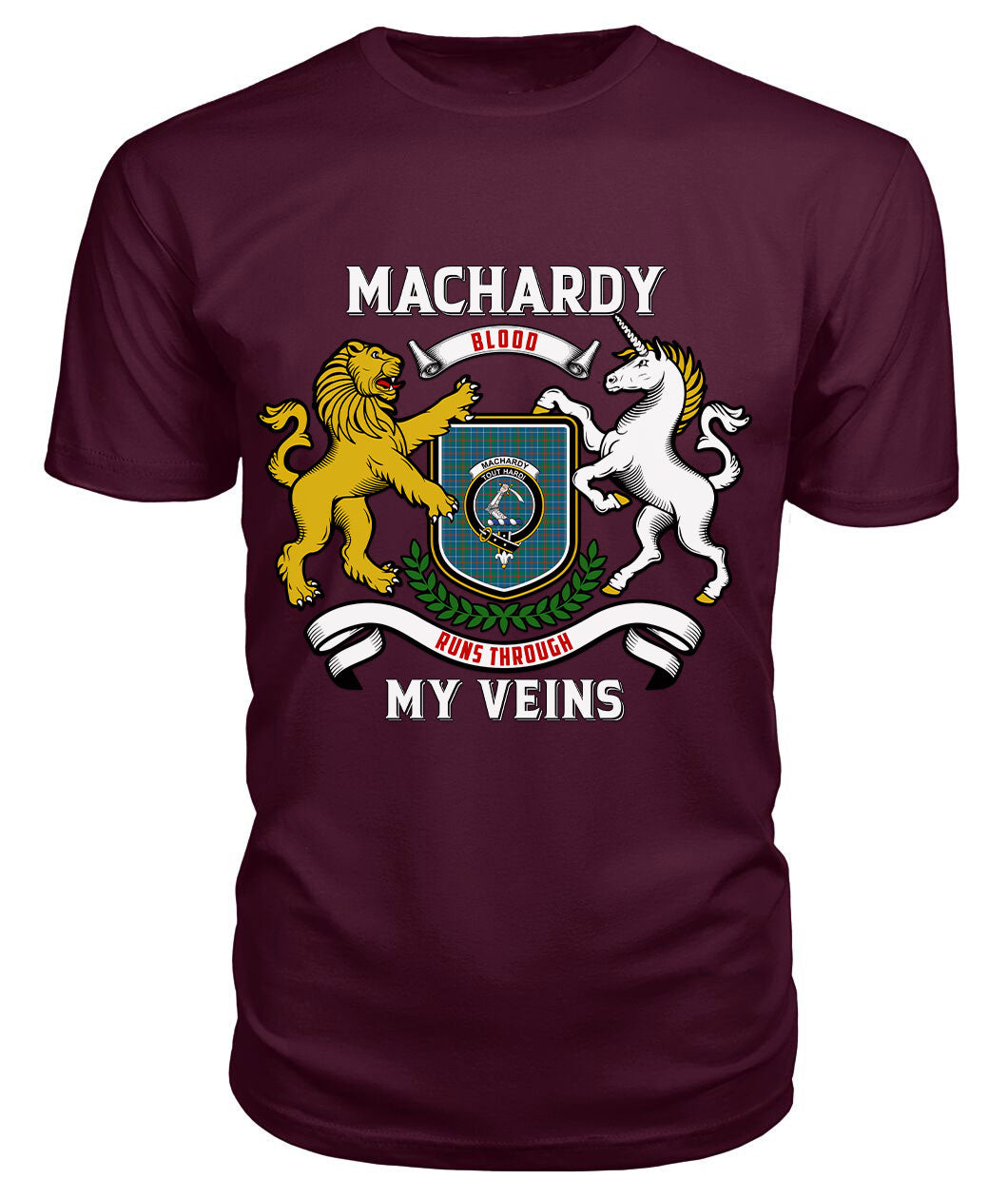 MacHardy Ancient Tartan Crest 2D T-shirt - Blood Runs Through My Veins Style