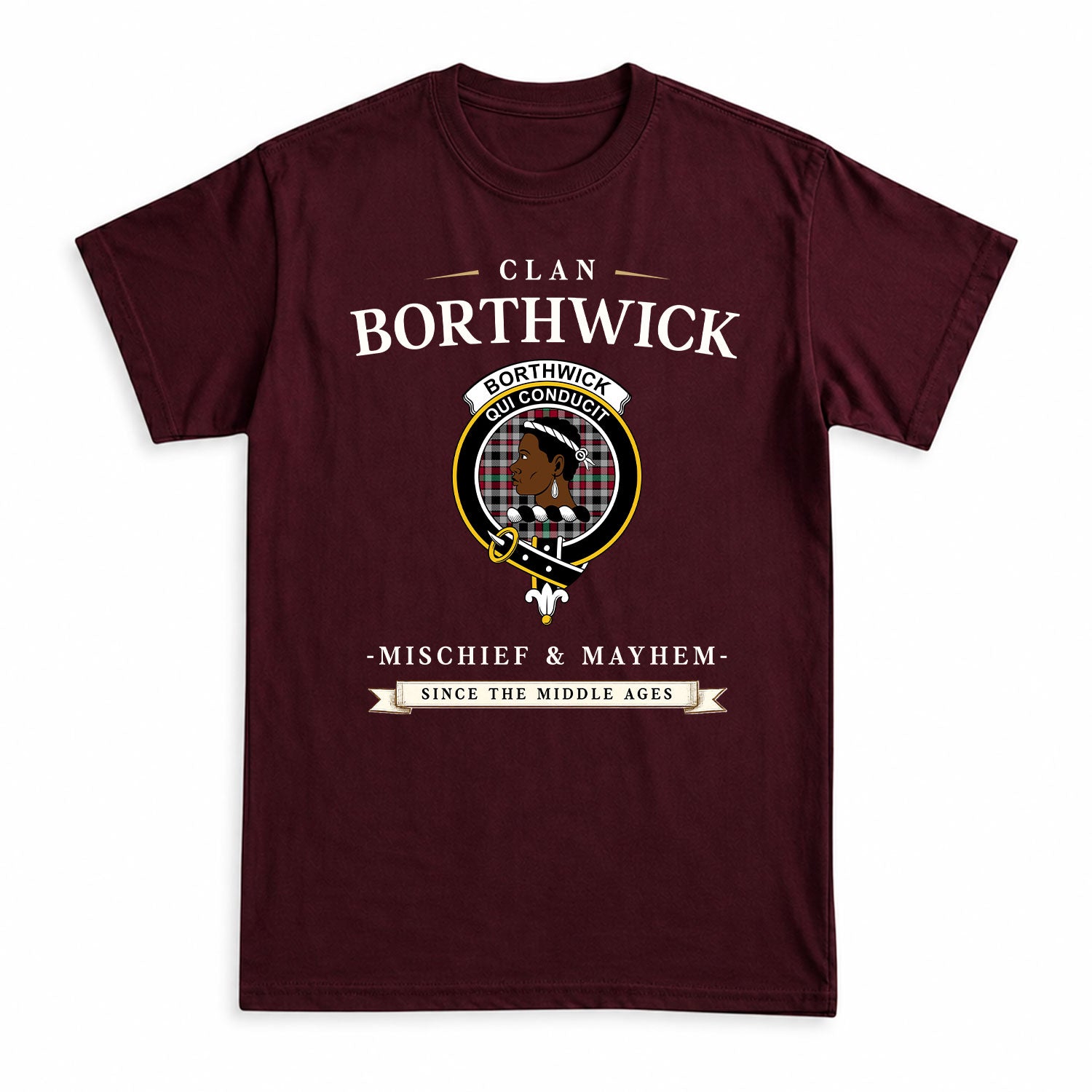Borthwick Ancient Tartan Crest Mischief and Mayhem T-shirt