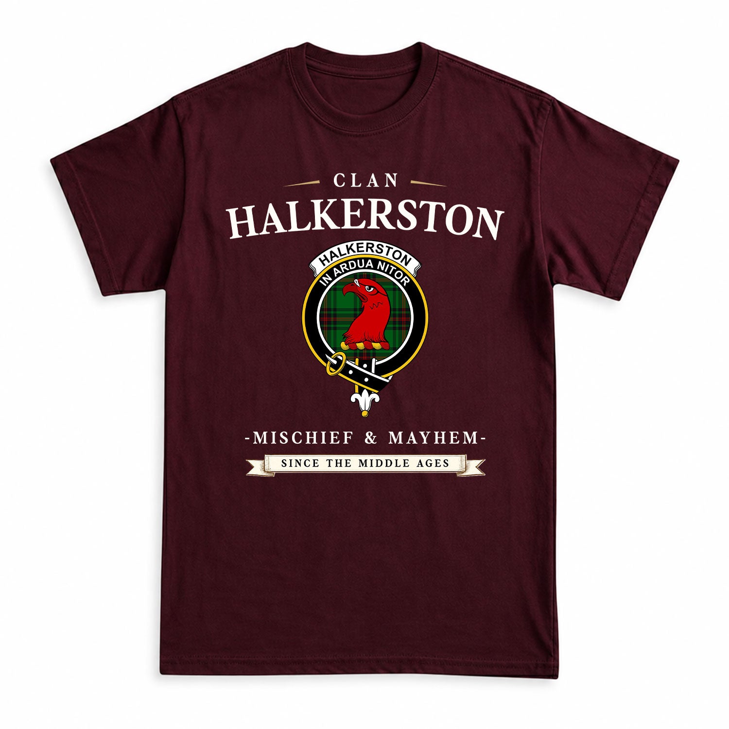 Halkerston Tartan Crest Mischief and Mayhem T-shirt