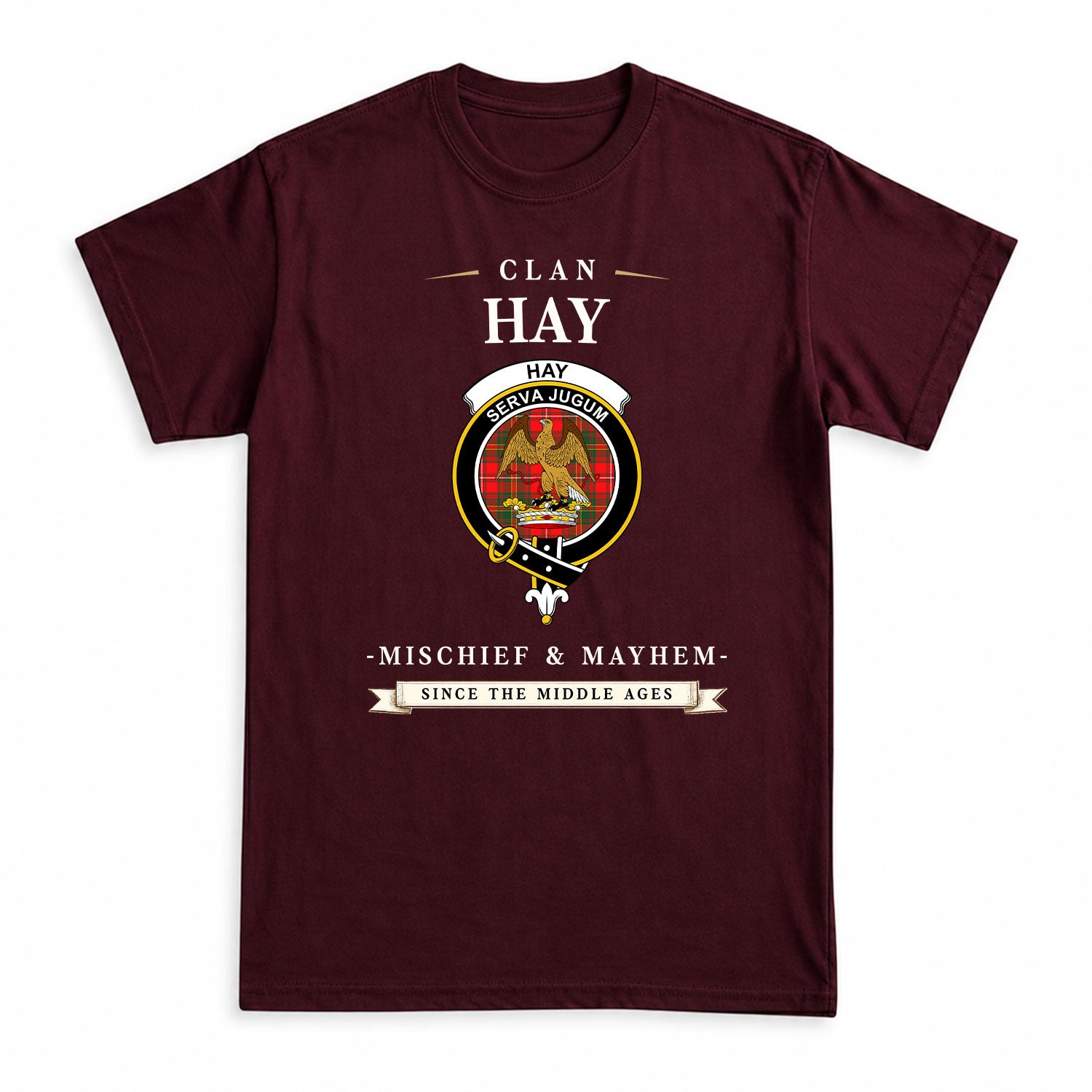 Hay Modern Tartan Crest Mischief and Mayhem T-shirt