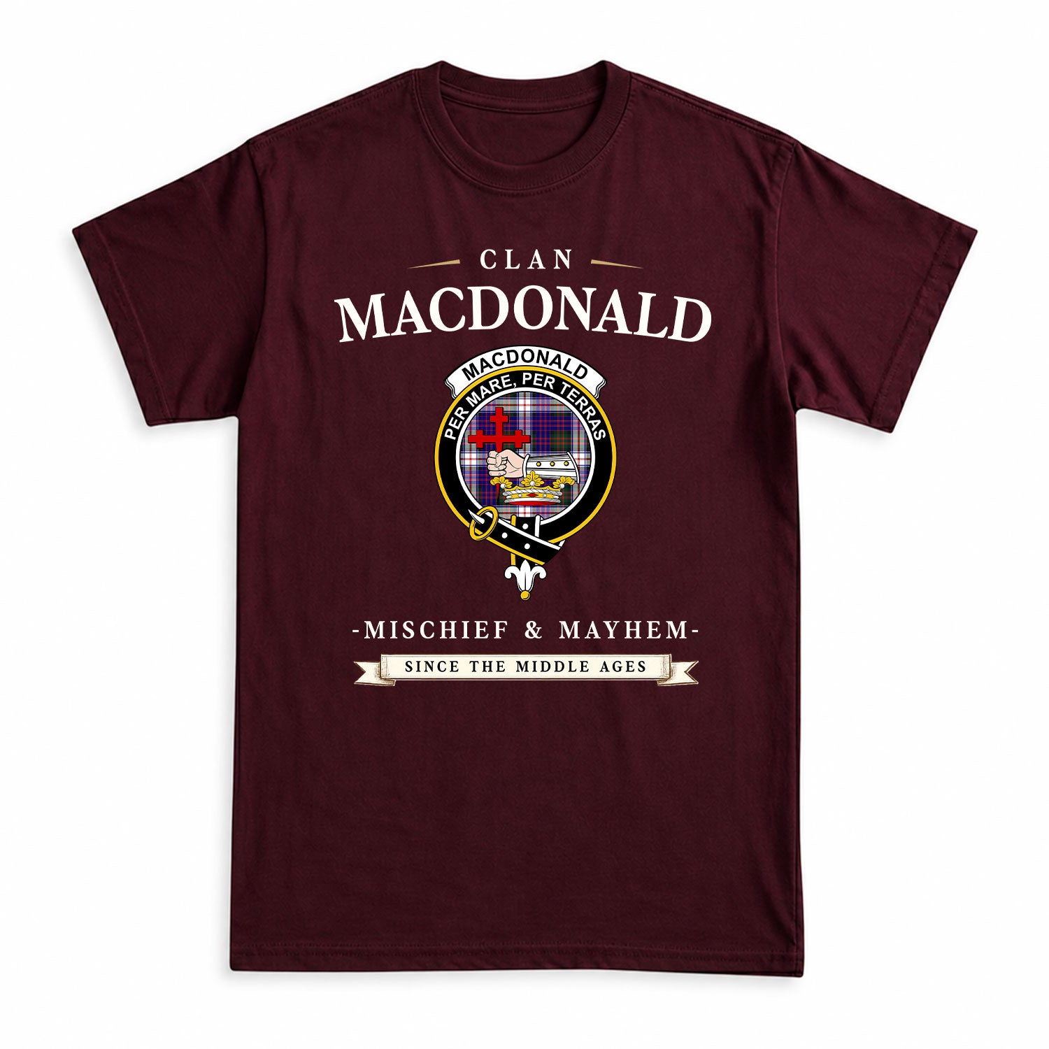 MacDonald Dress Modern Tartan Crest Mischief and Mayhem T-shirt