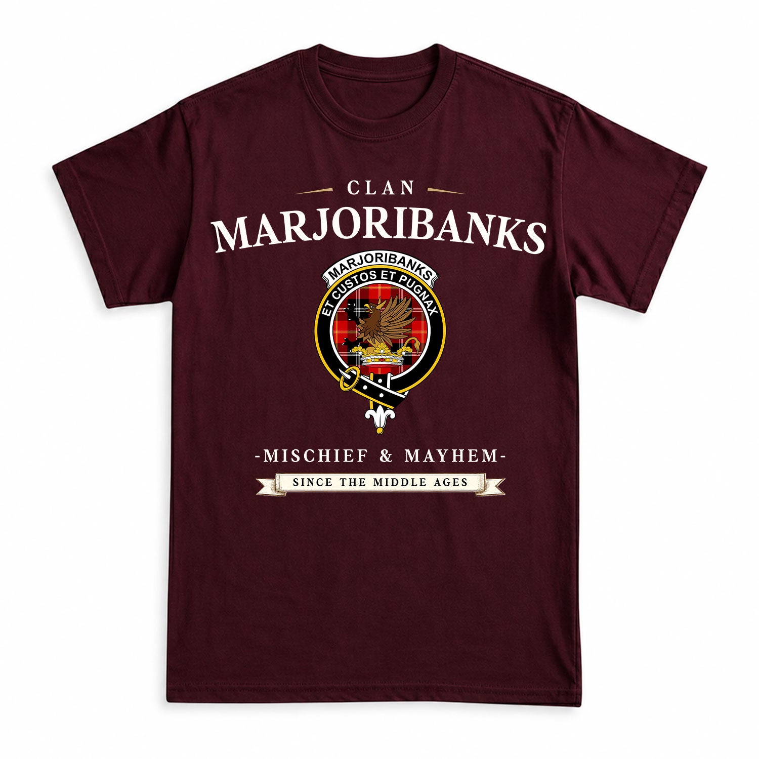 Marjoribanks Tartan Crest Mischief and Mayhem T-shirt
