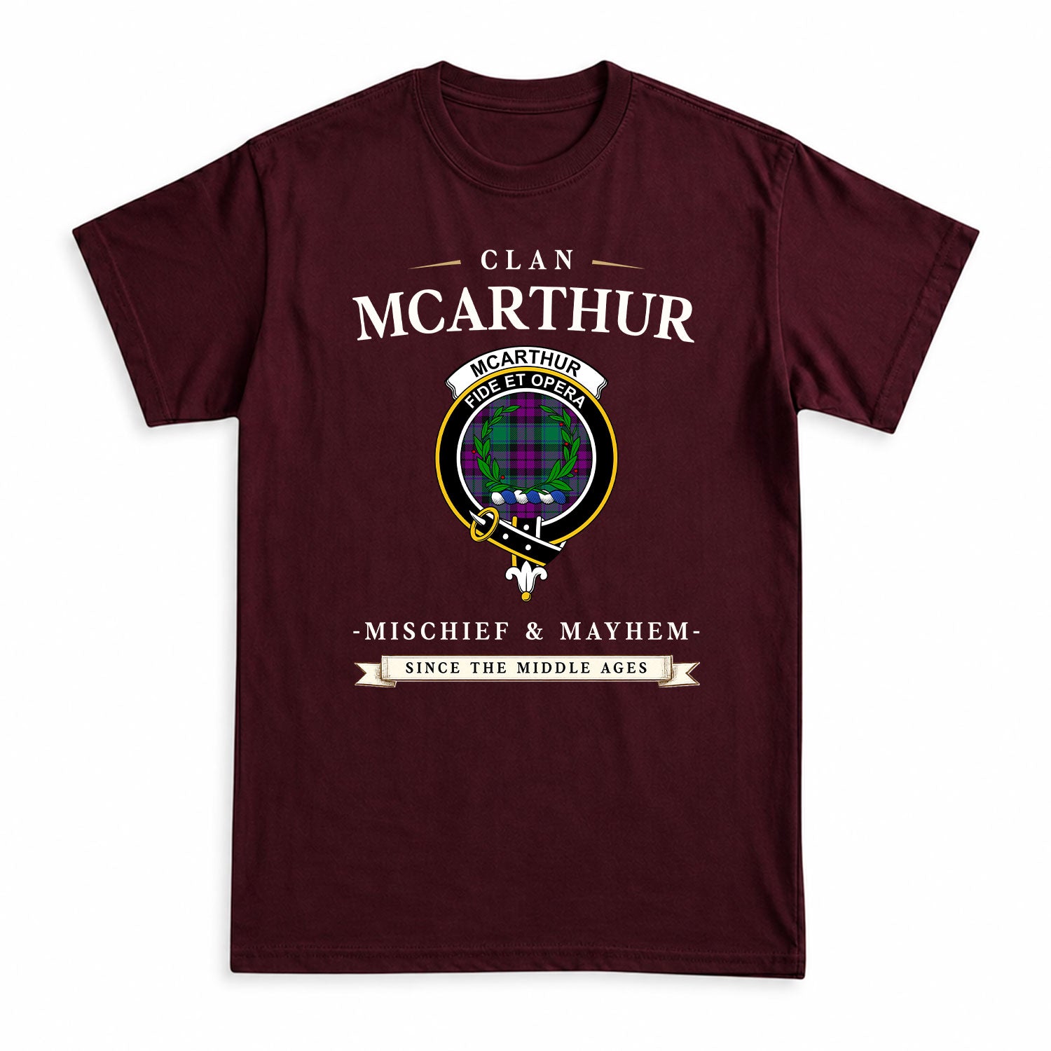 McArthur - Milton Tartan Crest Mischief and Mayhem T-shirt