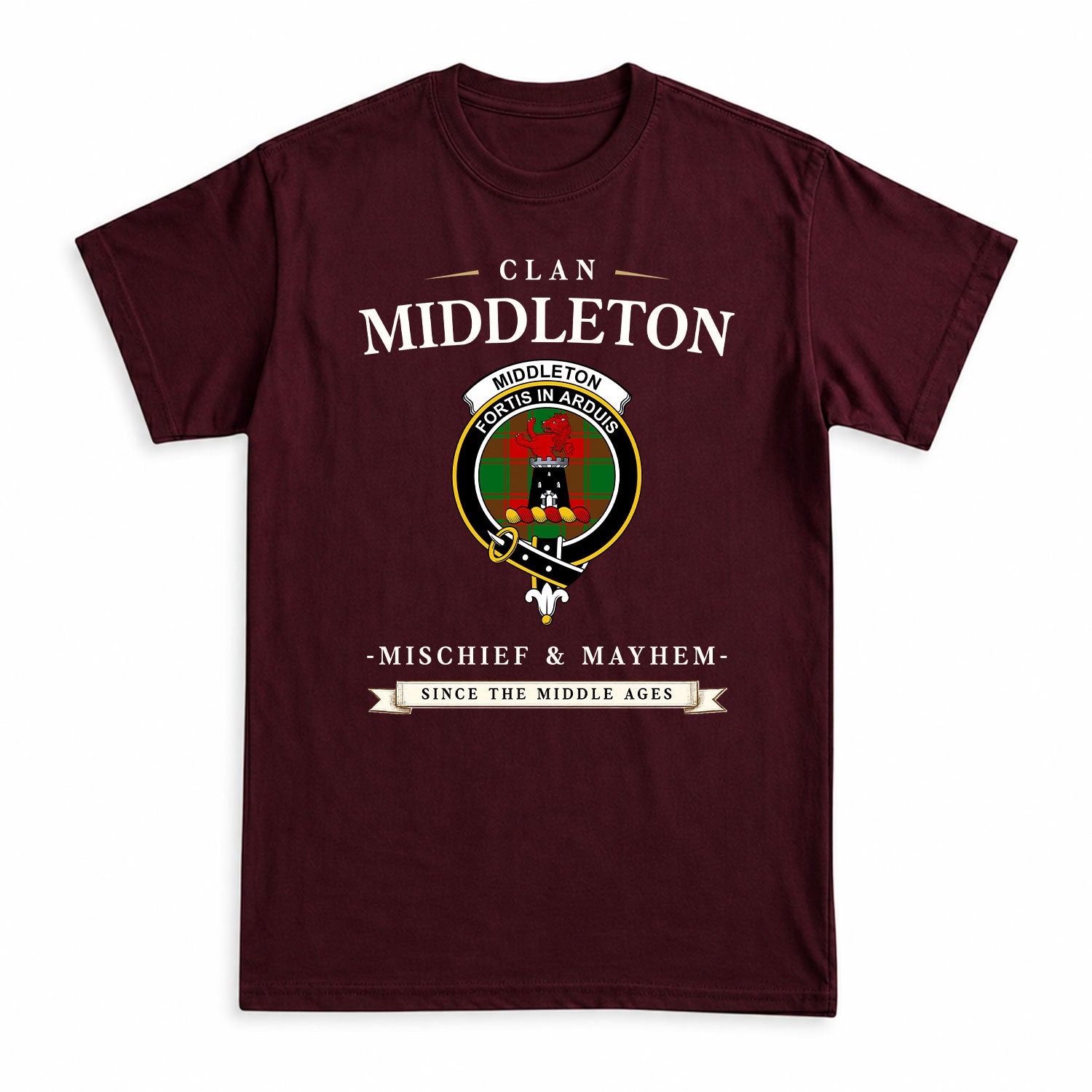 Middleton Modern Tartan Crest Mischief and Mayhem T-shirt
