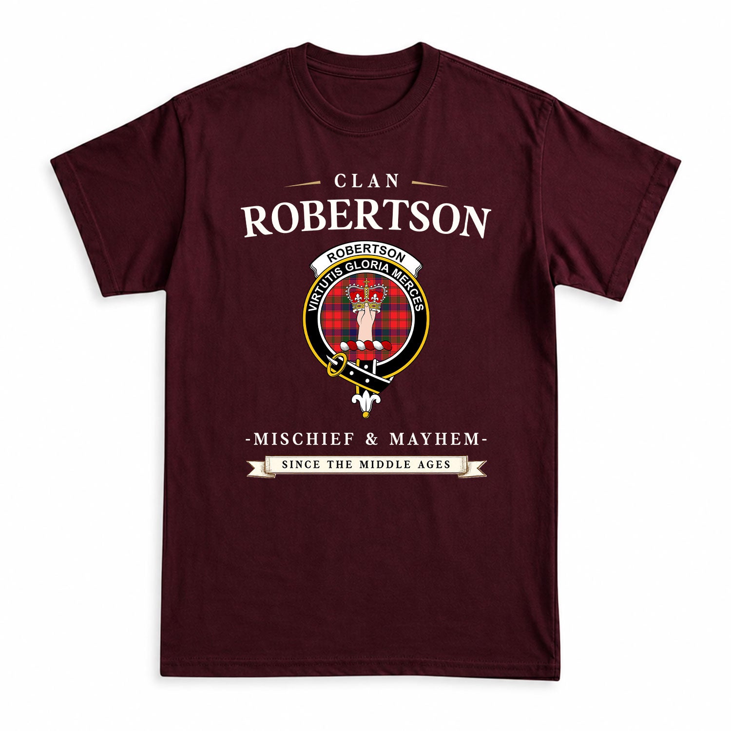 Robertson Modern Tartan Crest Mischief and Mayhem T-shirt