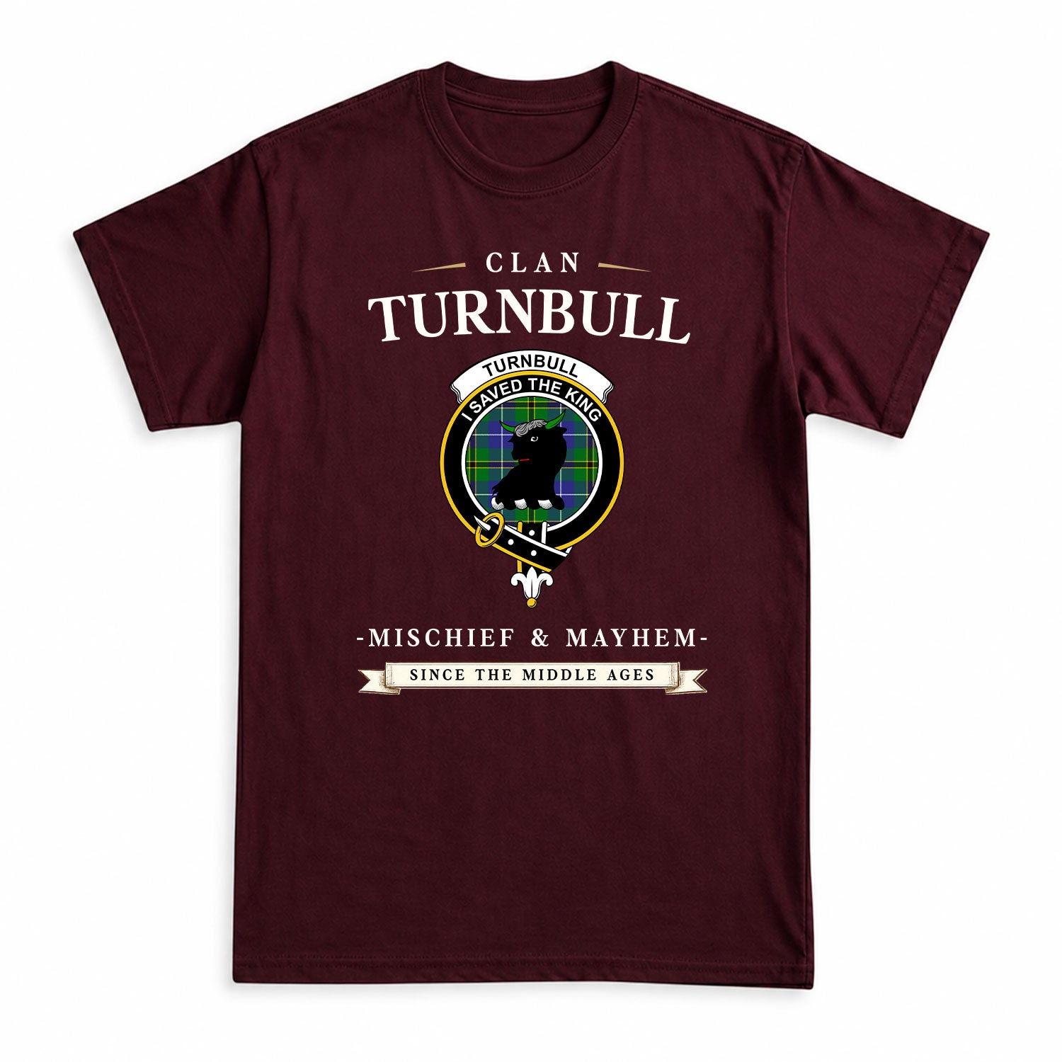 Turnbull Hunting Tartan Crest Mischief and Mayhem T-shirt