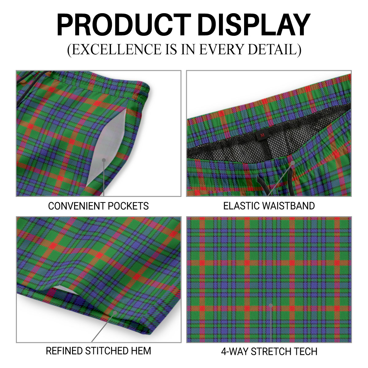Aiton Tartan Crest Men's Beach Shorts