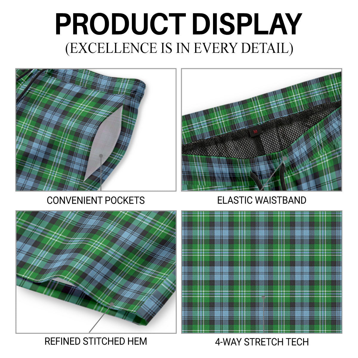 Arbuthnot Ancient Tartan Crest Men's Beach Shorts