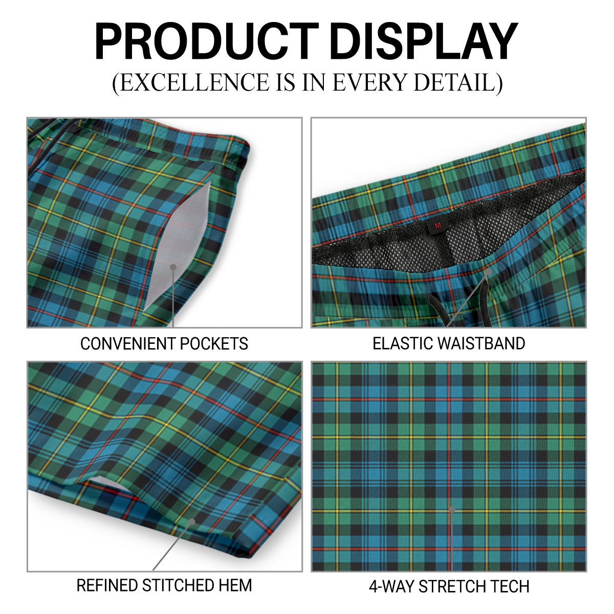 Baillie Ancient Tartan Crest Men's Beach Shorts