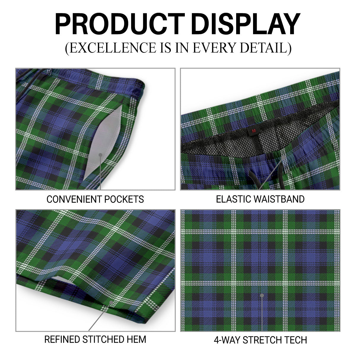 Baillie Modern Tartan Crest Men's Beach Shorts