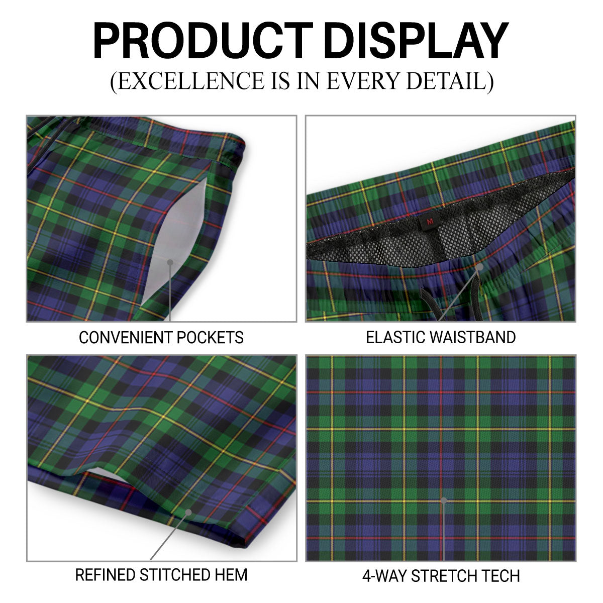 Baillie Tartan Crest Men's Beach Shorts