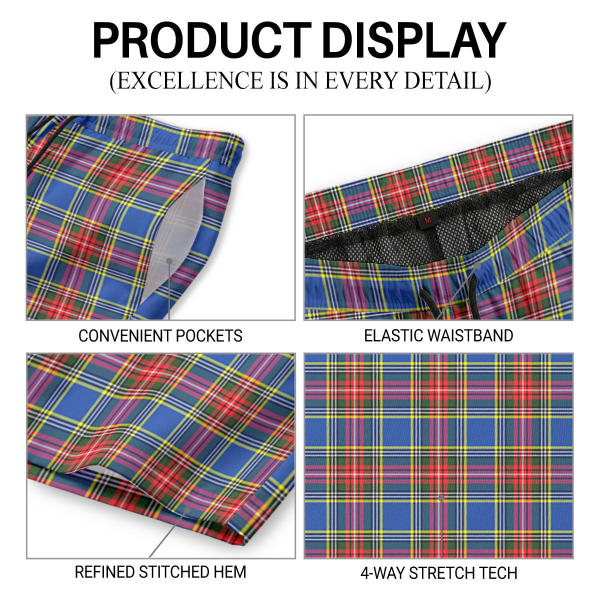 Beaton Modern Tartan Crest Men's Beach Shorts