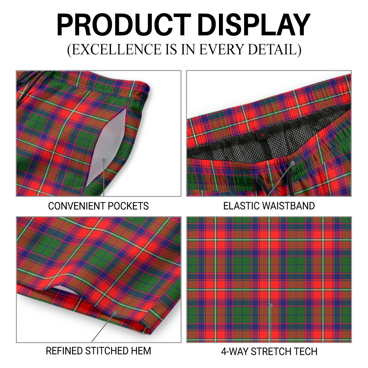 Belshes Tartan Crest Men's Beach Shorts