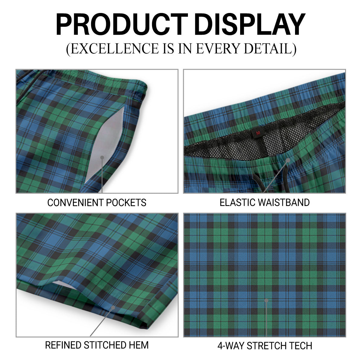 Black Watch Ancient Tartan Crest Men's Beach Shorts