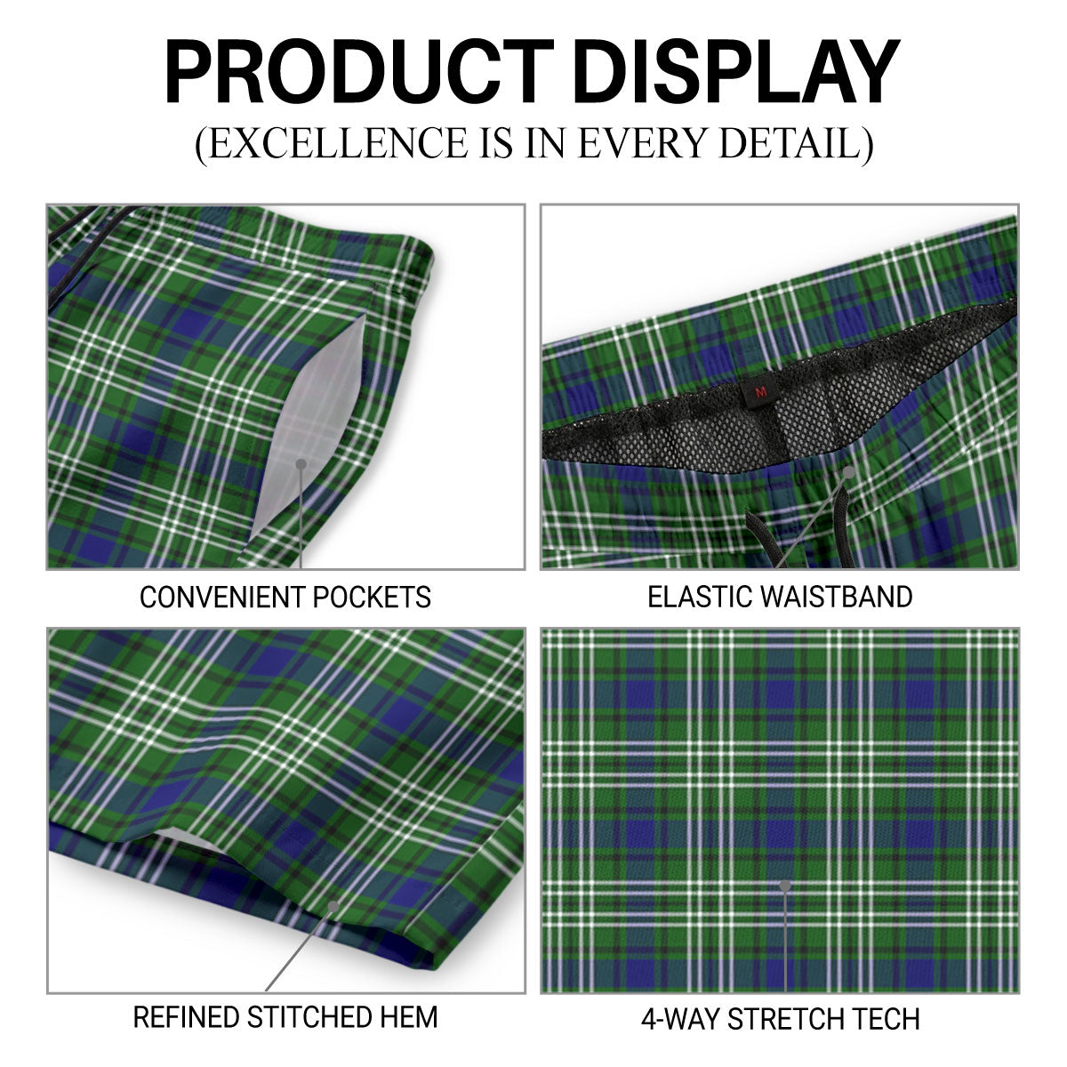 Blackadder Tartan Crest Men's Beach Shorts
