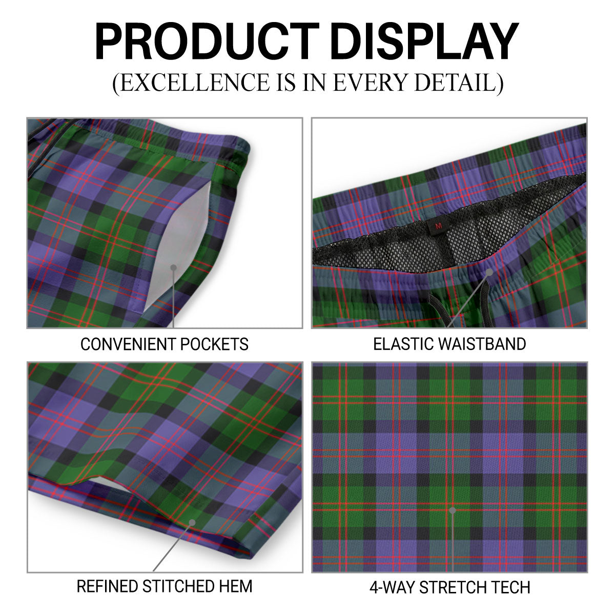 Blair Modern Tartan Crest Men's Beach Shorts
