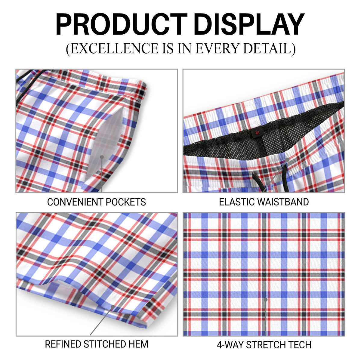 Boswell Modern Tartan Crest Men's Beach Shorts