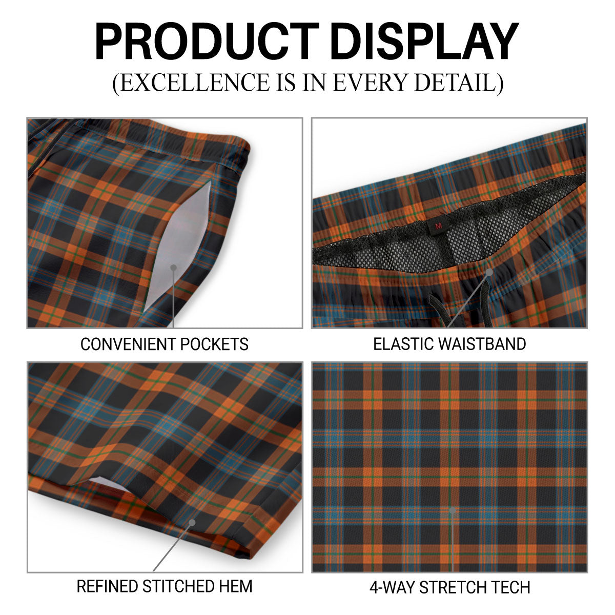 Broun Ancient Tartan Crest Men's Beach Shorts