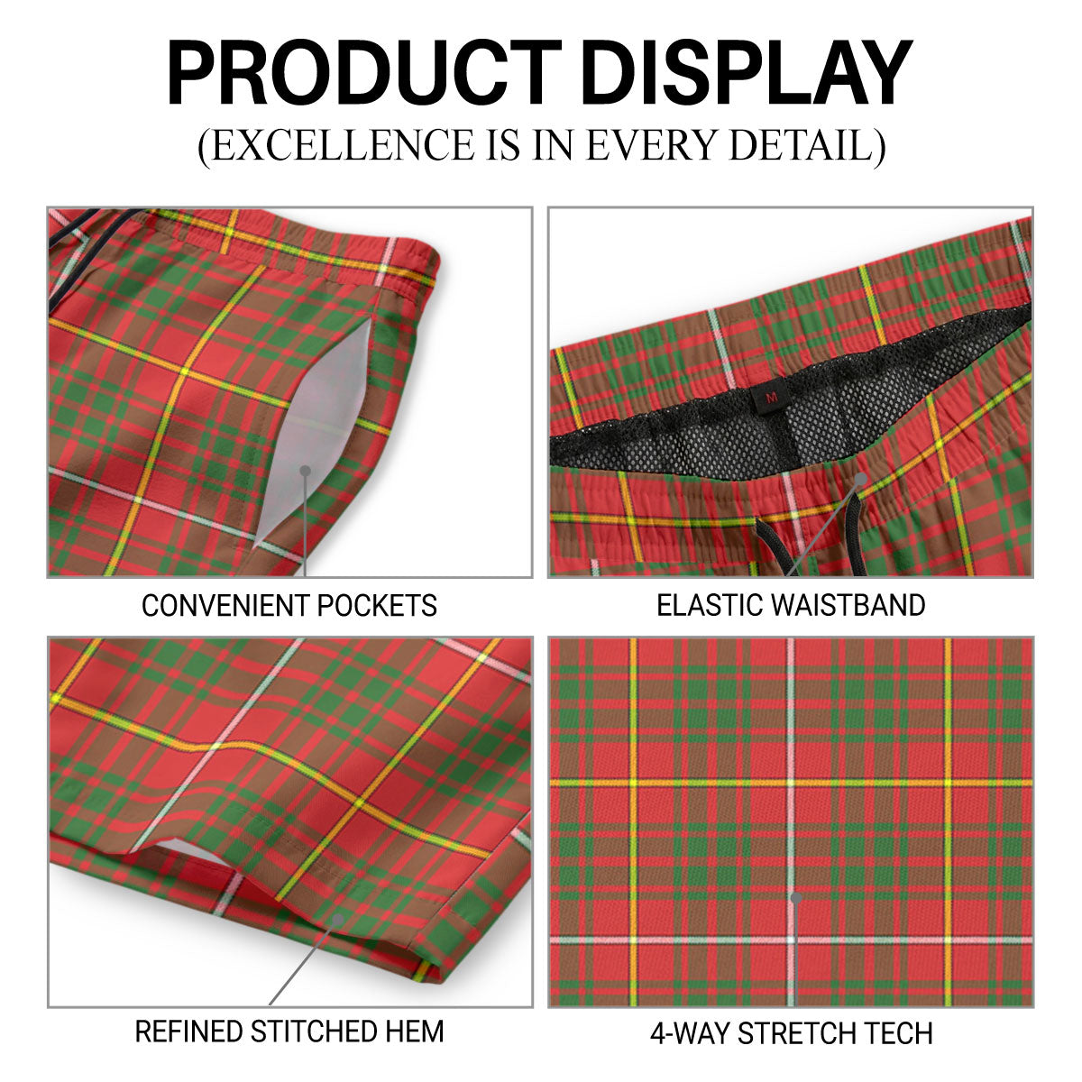 Bruce Modern Tartan Crest Men's Beach Shorts