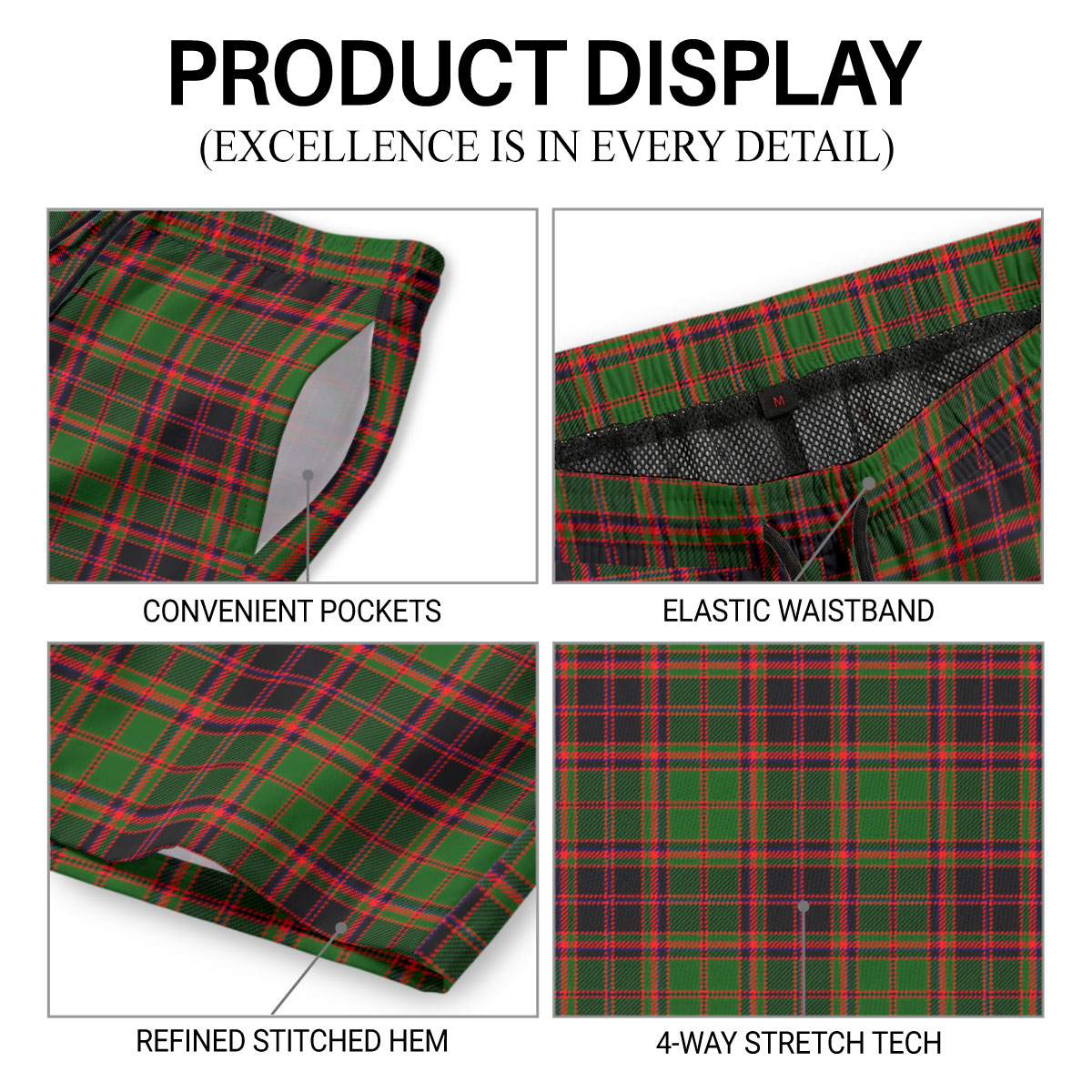 Buchan Modern Tartan Crest Men's Beach Shorts