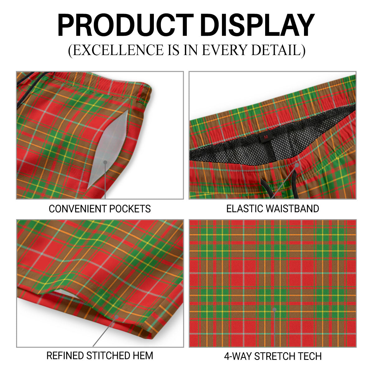 Burnett Ancient Tartan Crest Men's Beach Shorts