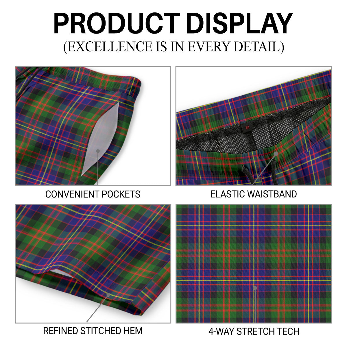 Cameron of Erracht Modern Tartan Crest Men's Beach Shorts