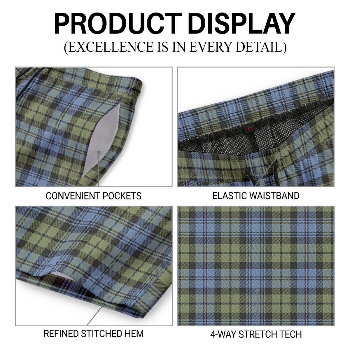 Campbell Faded Tartan Crest Men's Beach Shorts