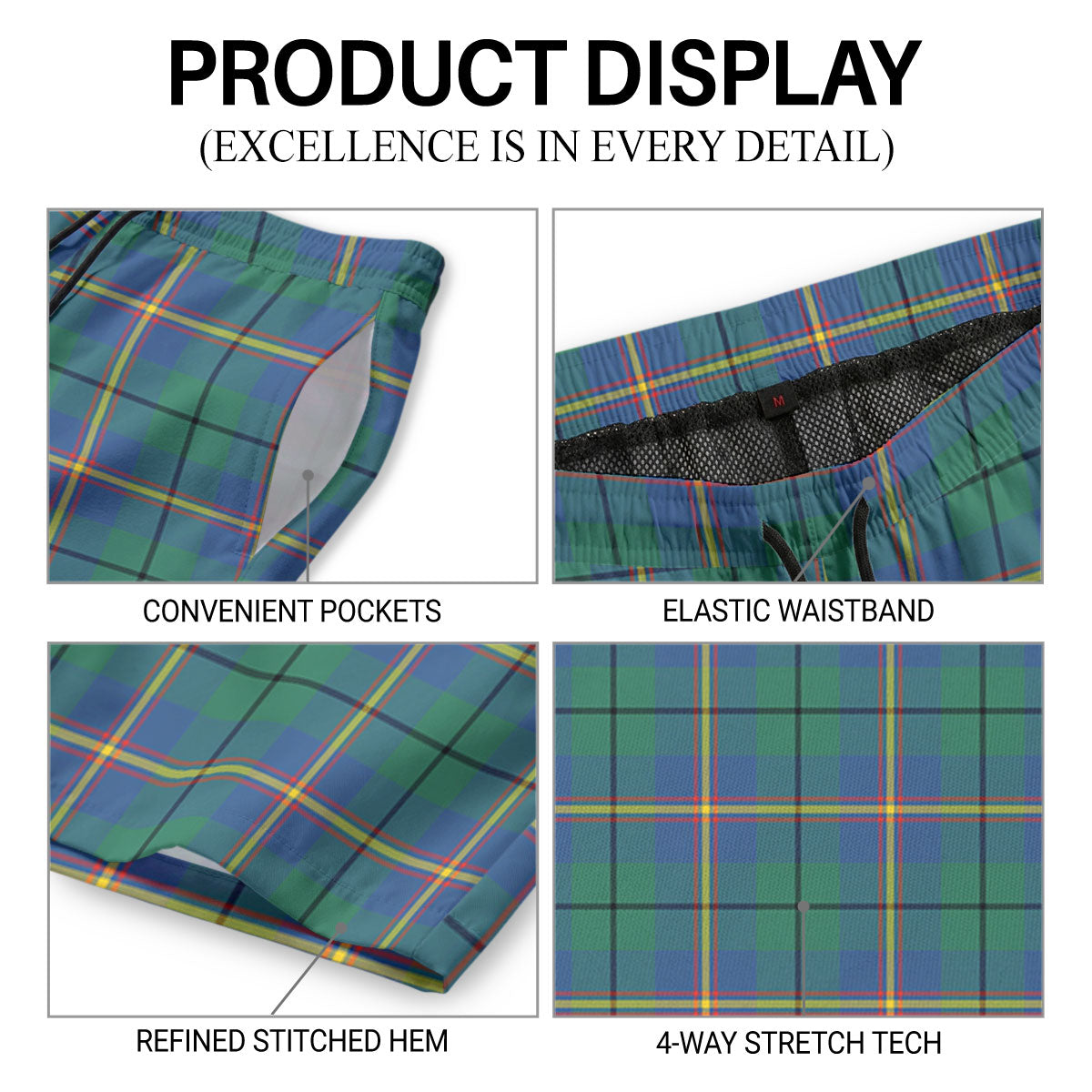 Carmichael Ancient Tartan Crest Men's Beach Shorts