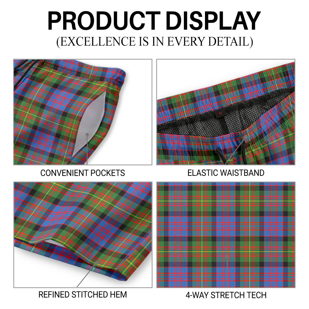 Carnegie Ancient Tartan Crest Men's Beach Shorts