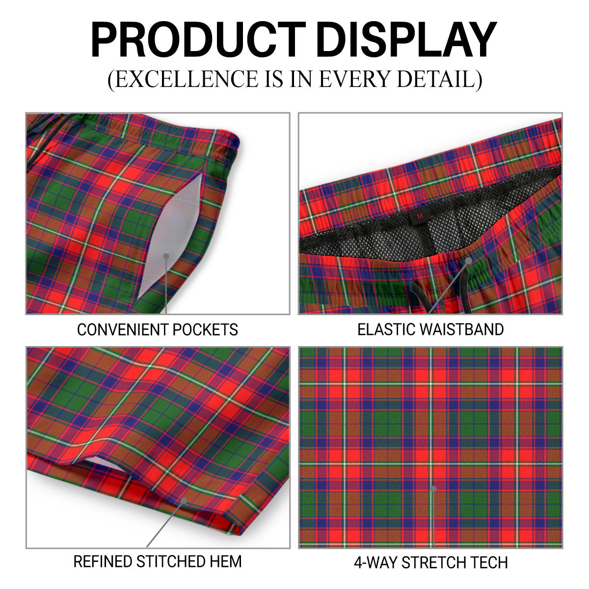 Charteris (Earl of Wemyss) Tartan Crest Men's Beach Shorts