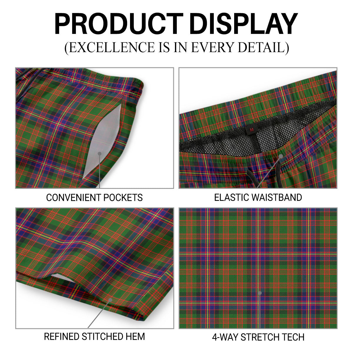 Cochrane Modern Tartan Crest Men's Beach Shorts
