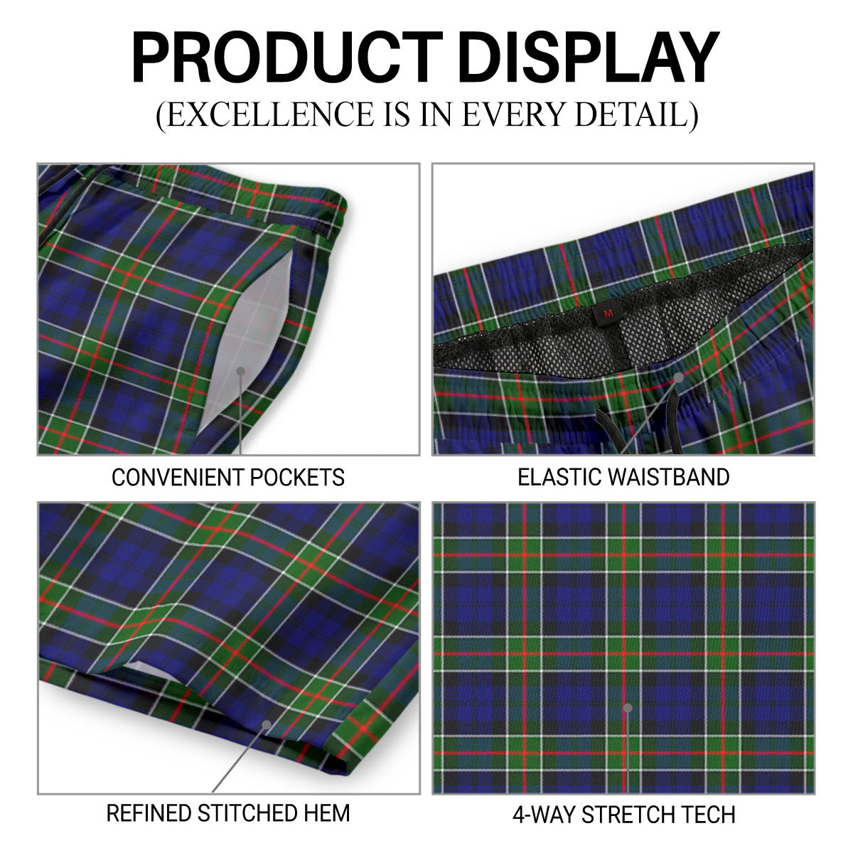 Colquhoun Modern Tartan Crest Men's Beach Shorts