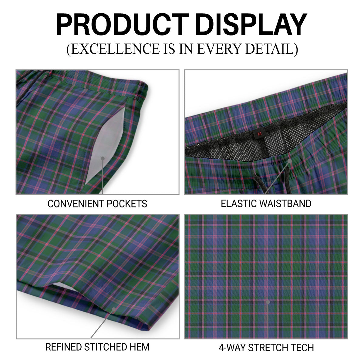 Cooper Tartan Crest Men's Beach Shorts