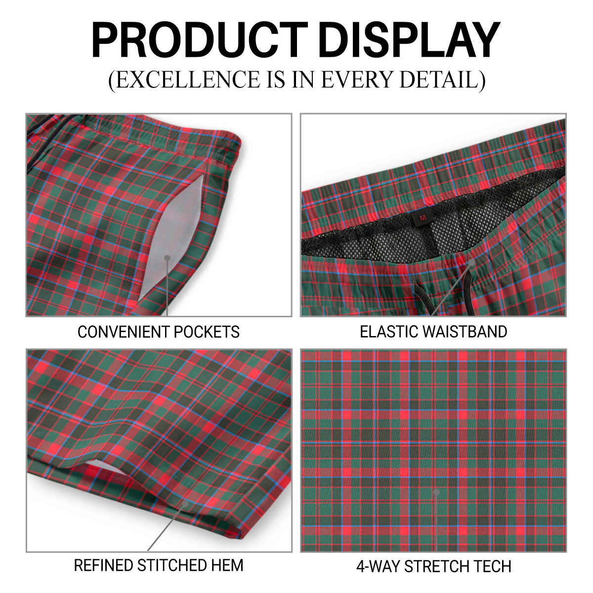 Cumming Hunting Modern Tartan Crest Men's Beach Shorts