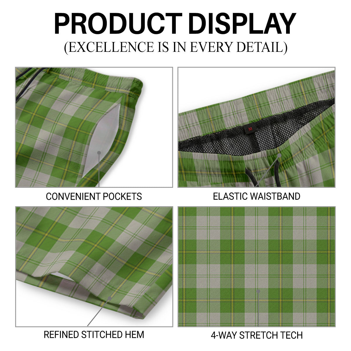 Cunningham Dress Green Dancers Tartan Crest Men's Beach Shorts