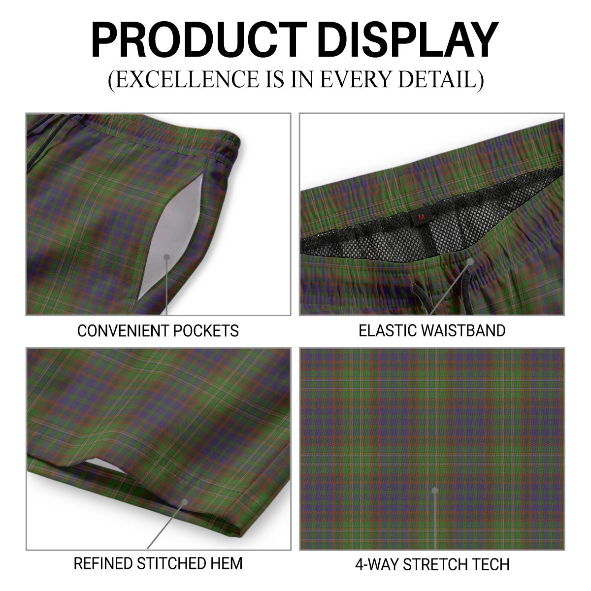 Cunningham Hunting Modern Tartan Crest Men's Beach Shorts