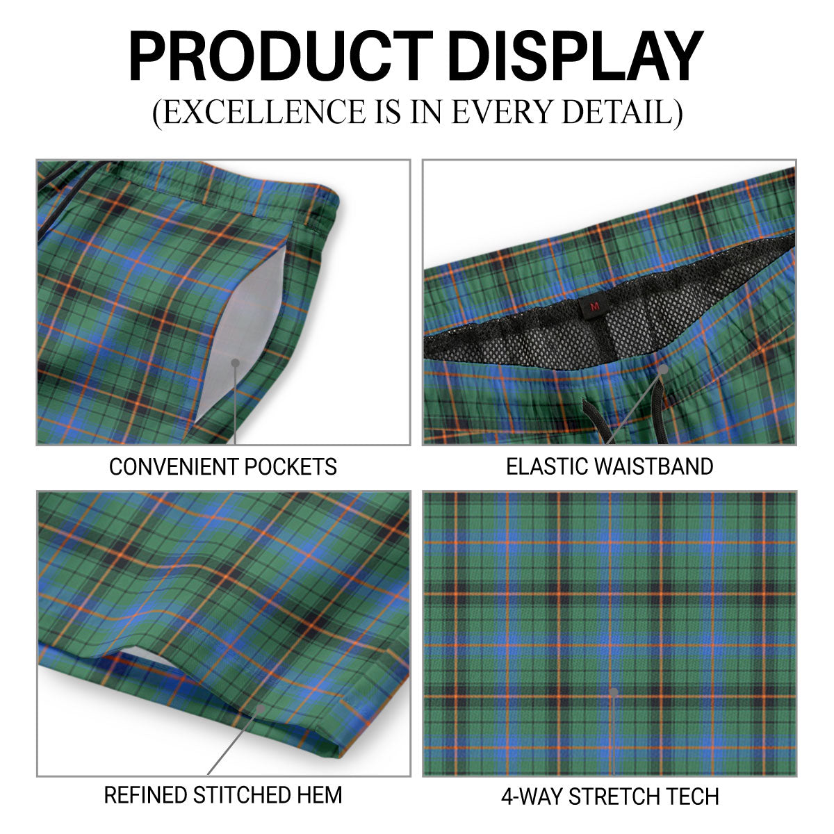 Davidson Ancient Tartan Crest Men's Beach Shorts
