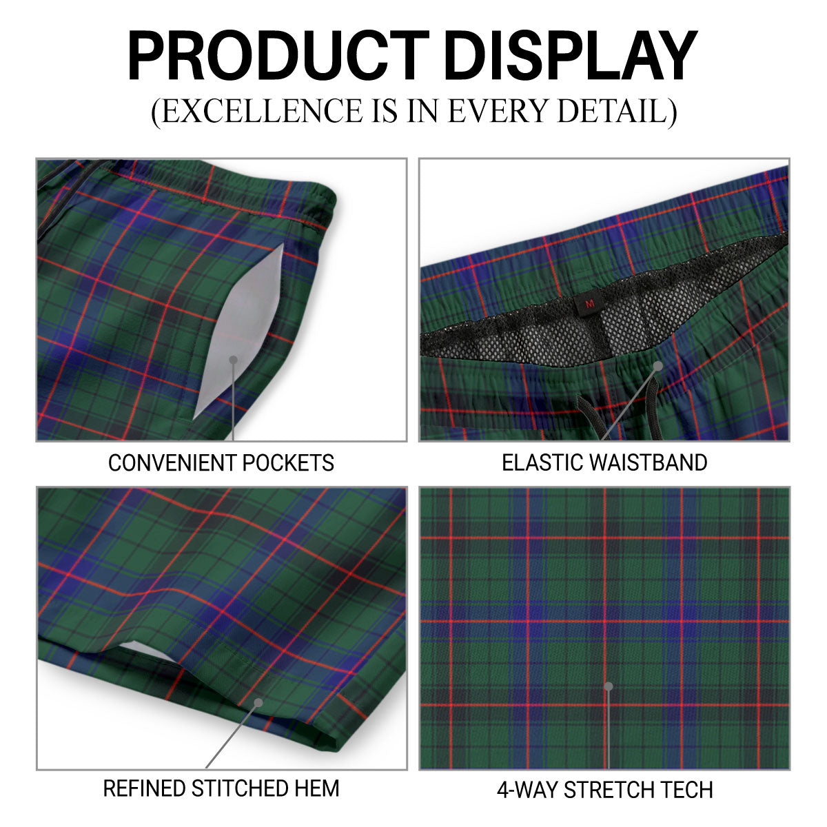 Davidson Modern Tartan Crest Men's Beach Shorts