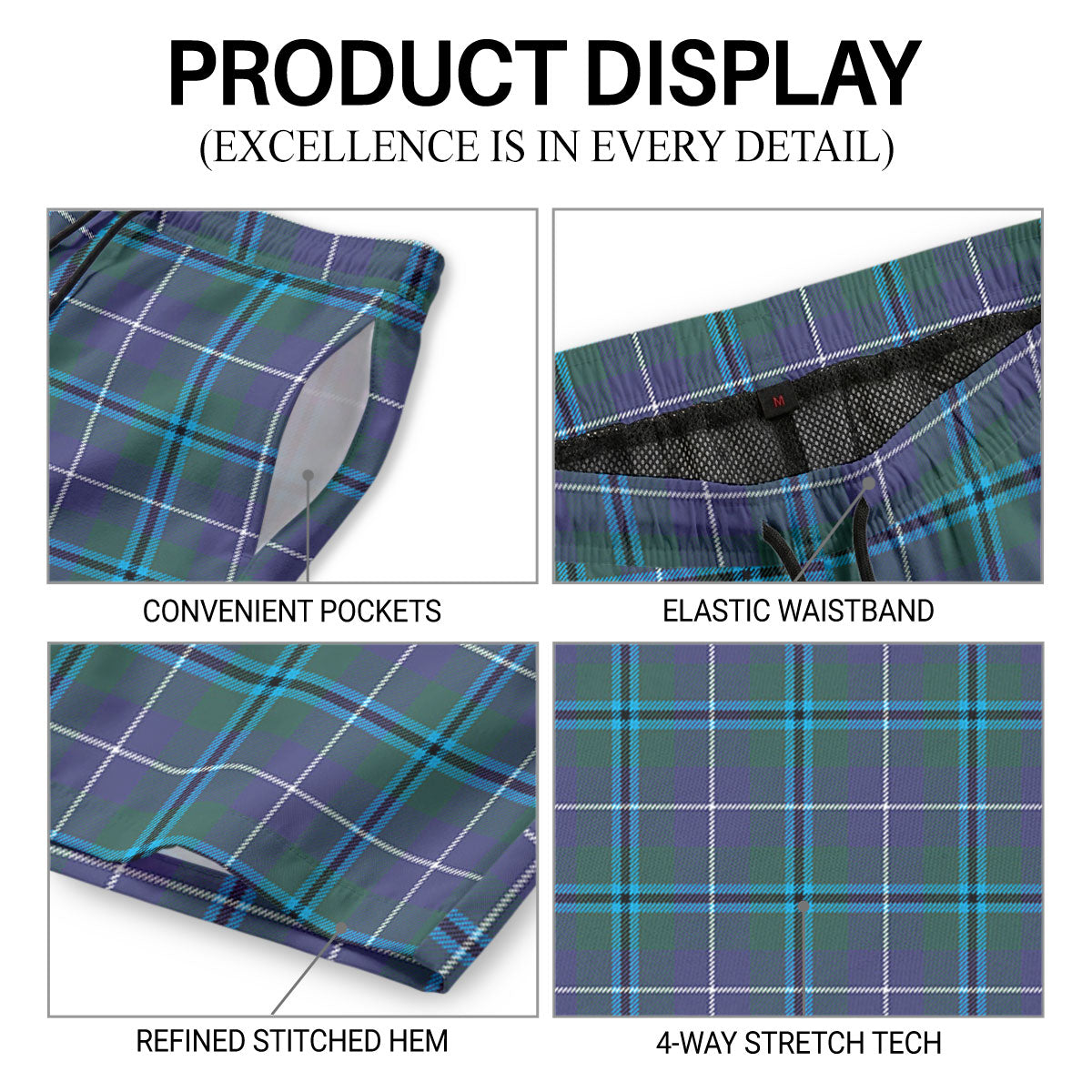 Douglas Modern Tartan Crest Men's Beach Shorts