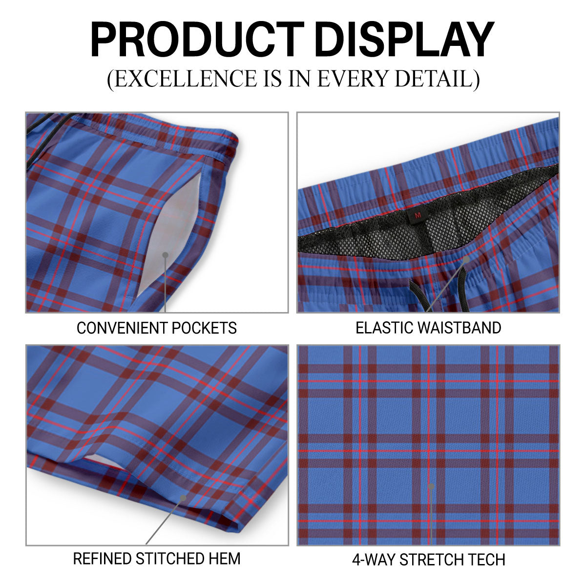 Elliot Modern Tartan Crest Men's Beach Shorts