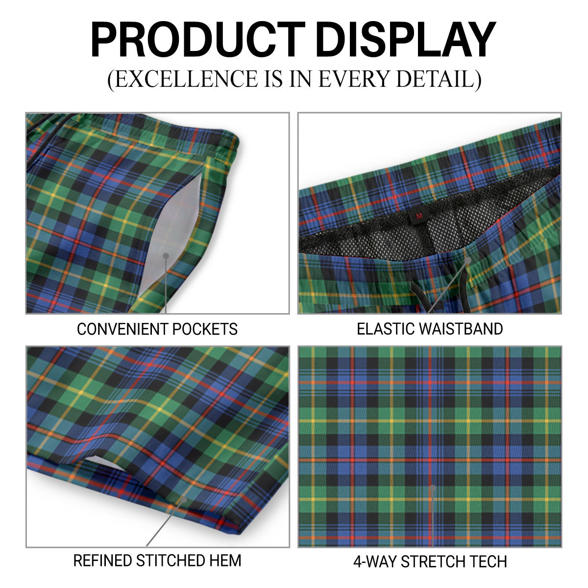 Farquharson Ancient Tartan Crest Men's Beach Shorts