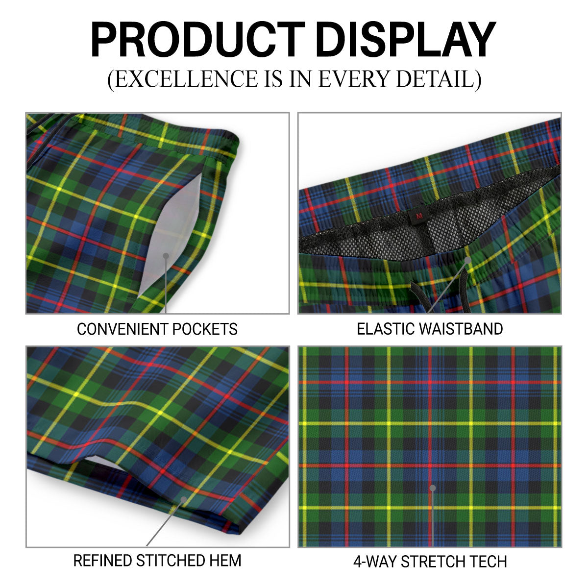 Farquharson Modern Tartan Crest Men's Beach Shorts