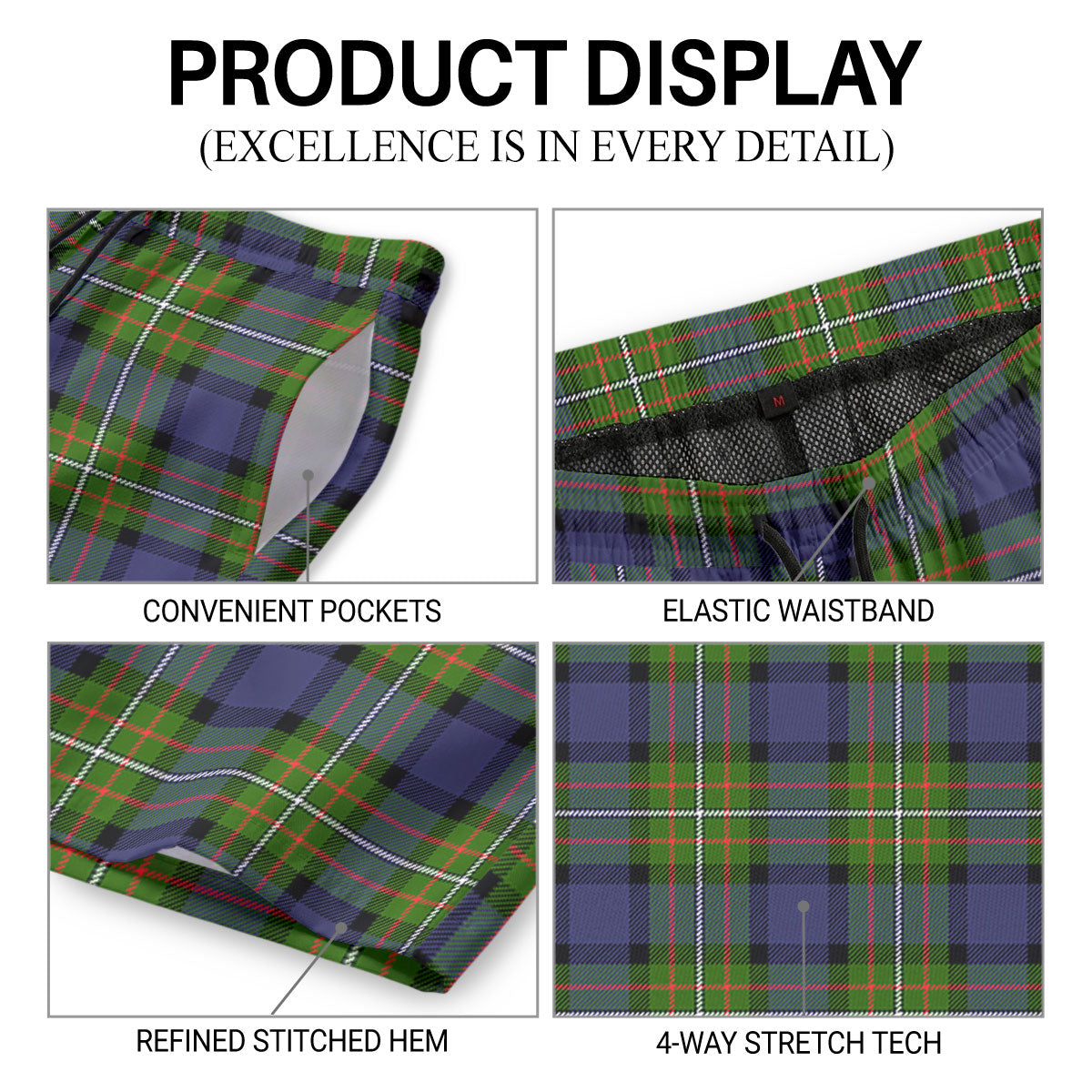Fergusson Modern Tartan Crest Men's Beach Shorts